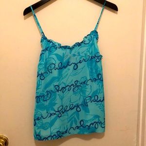Lilly Pulitzer Blue Floral Tank Top EUC Size 4